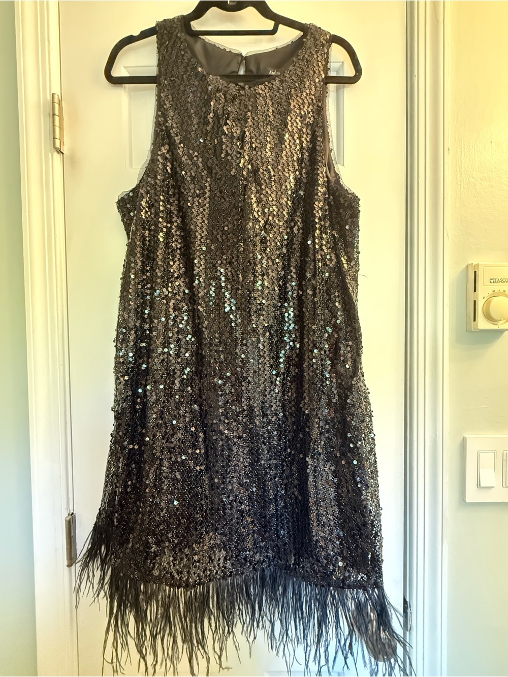 Aidan Mattox Black Embellished Neckline Cocktail Dress